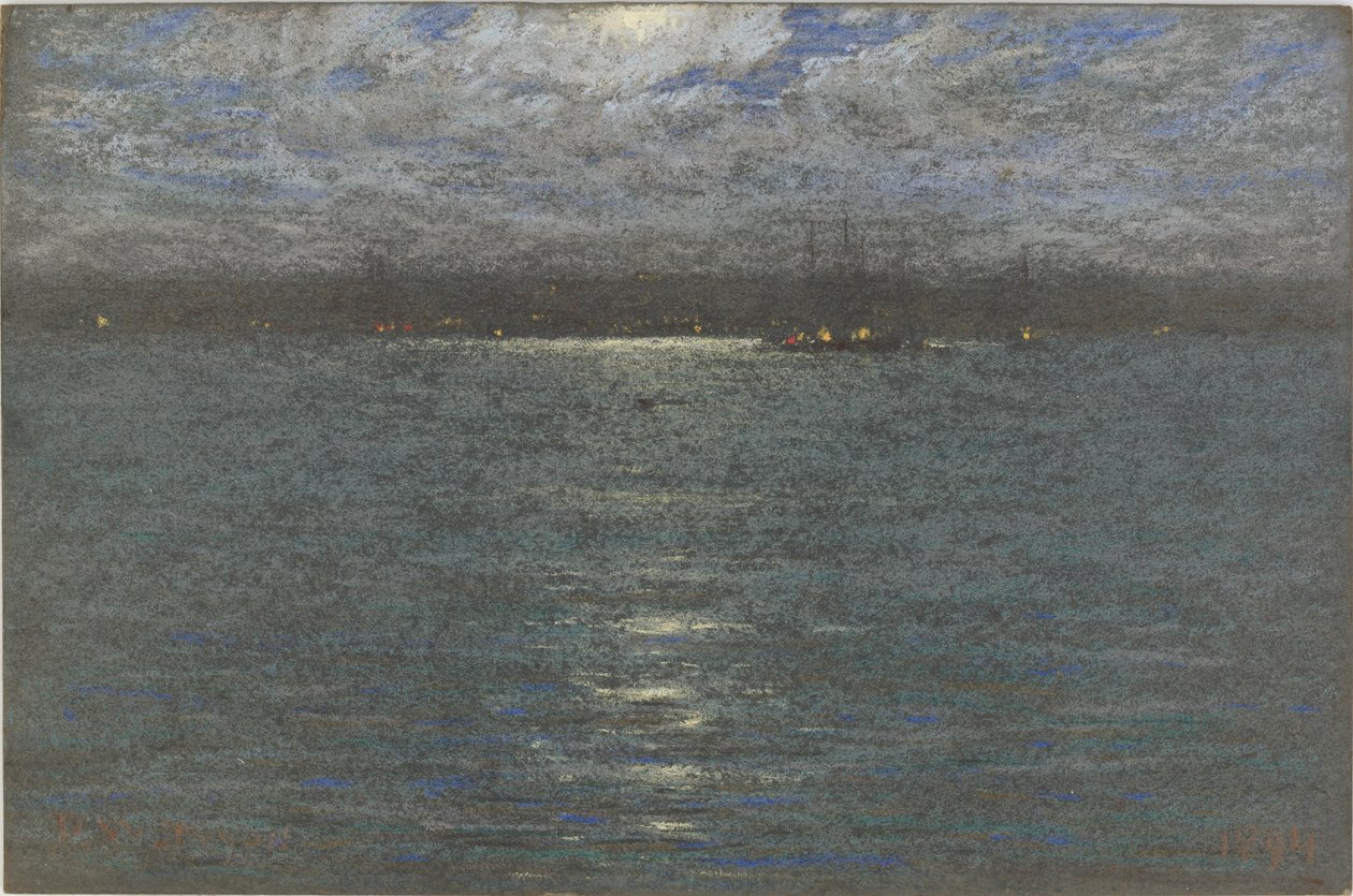 Nacht: Een haven, 1894 door Dwight William Tryon