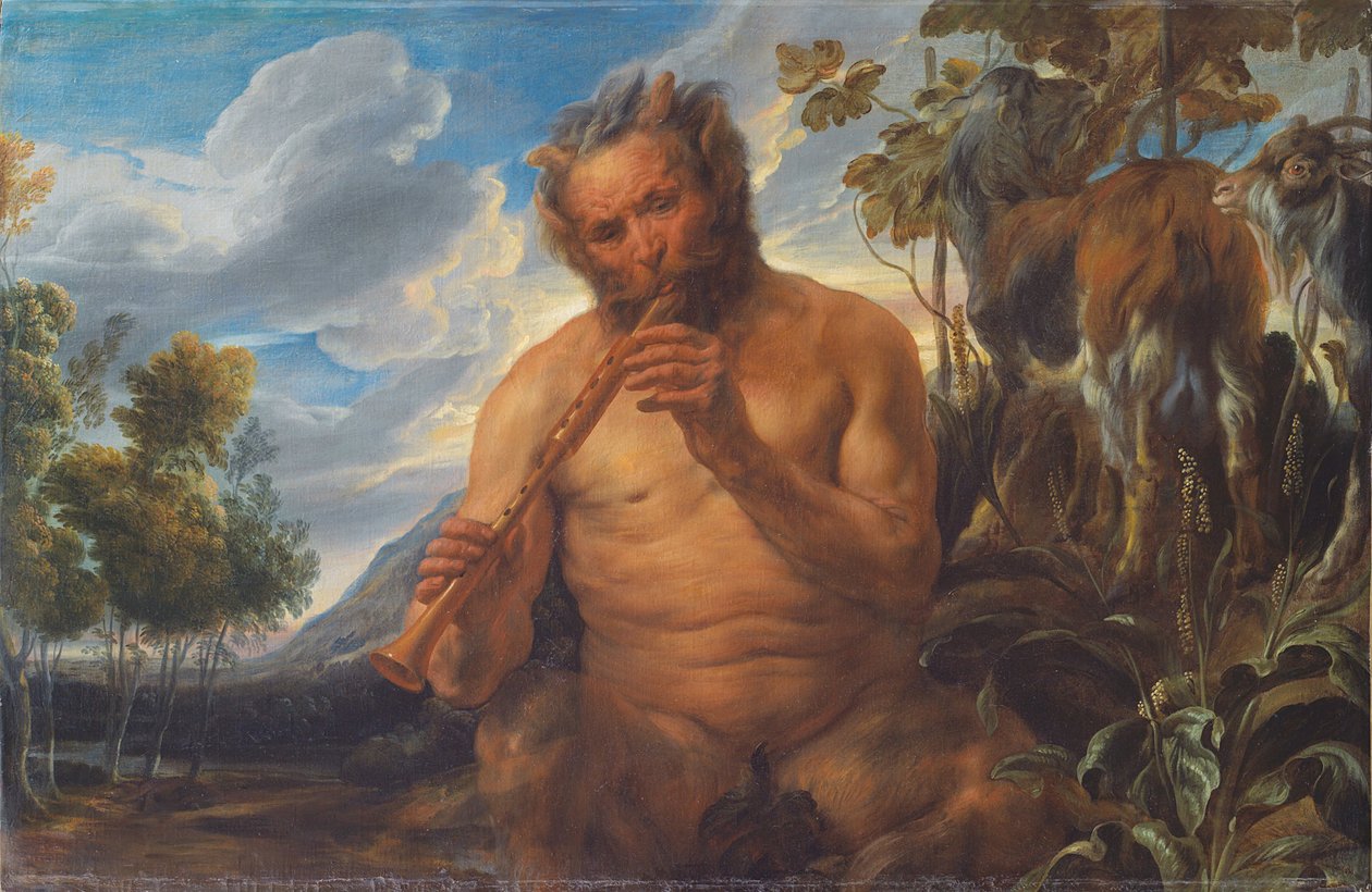 Sater die de pijp speelt, Jupiters jeugd door Jacob Jordaens