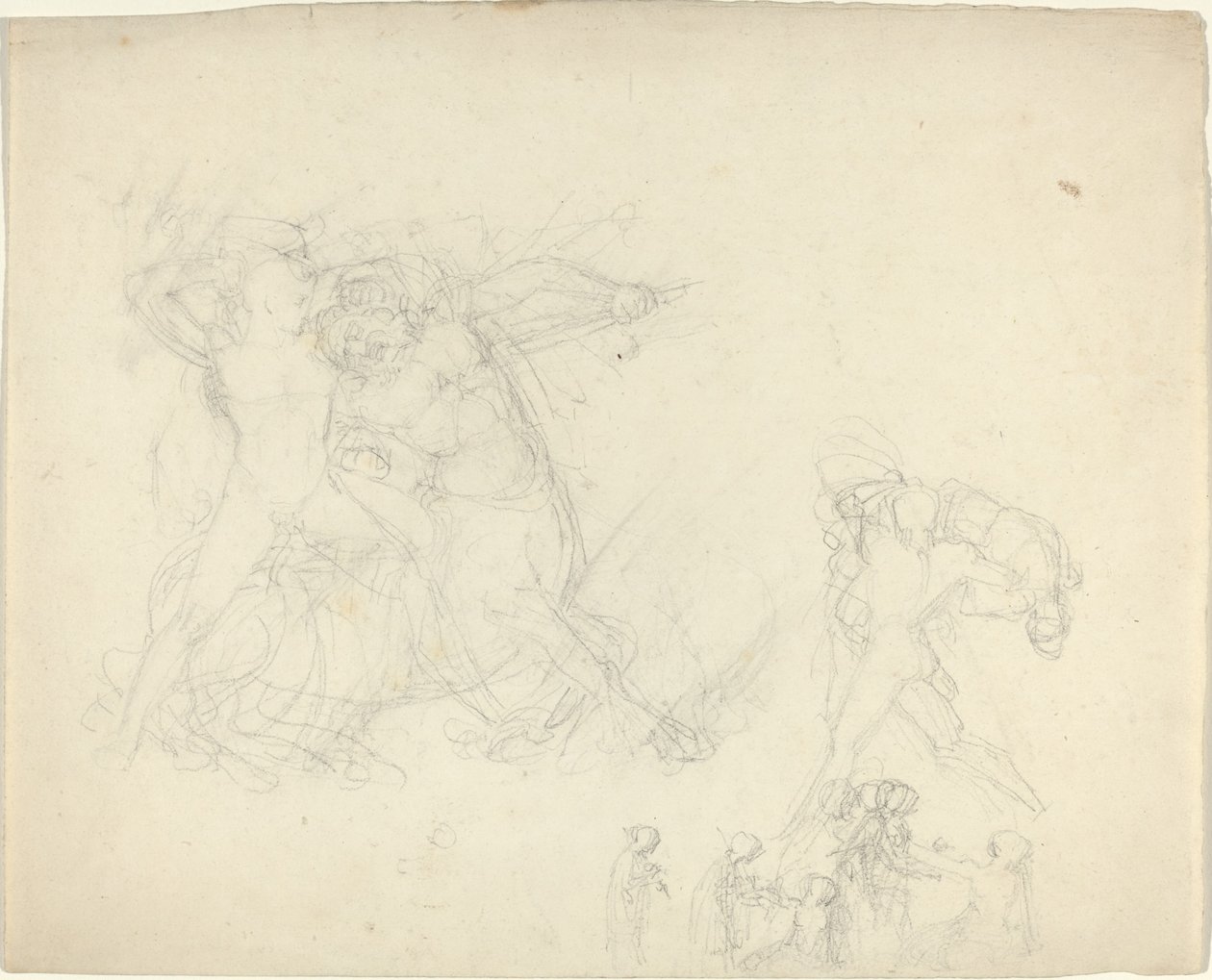 Blad met studies, waaronder een man die vecht met een centaur door John Flaxman