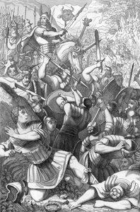 Cheruskische hoofdman Arminius bij de Slag om Teutoburg, tegen de Romeinen in 9 na Christus