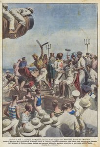 De Hertog van York bij de evenaar, tijdens zijn reis naar Australië, aan boord van de Renown