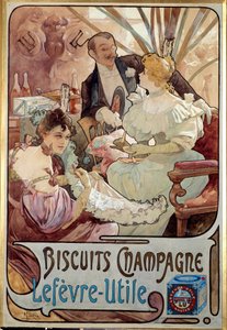 Art Nouveau: reclameposter voor biscuits Champagne geproduceerd door Lefevre Utile, door Alphonse Mucha 1897