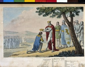 Hendrik I (1008 - 1060), Capetiaanse dynastie. Winnaar van zijn broer Robert de Oude, hij vergaf hem en gaf hem het Hertogdom Bourgondië in 1016 - Ontworpen en gegraveerd door Ambroise Tardieu in 1825.