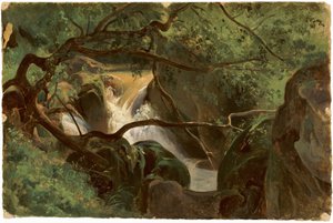 Bosinterieur met een waterval, Papigno