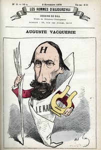 Portret van Auguste Vacquerie (1819-1895), Franse dichter, toneelschrijver en journalist. Cartoon door Gill, Parijs.