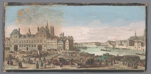 Gezicht op het Stadhuis en de rivier de Seine te Parijs