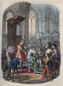 Ridderslag - Arthur I, Hertog van Bretagne of Arthur Plantagenet, na het innemen van Gournay-en-Bray, wordt geridderd door Filips II of Filips Augustus