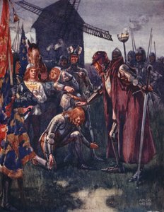 De Prins knielt nederig voor zijn Vader: Het is zijn strijd - geheel de zijne! uit Ballads of Famous Fights, Eerste Editie, 1920