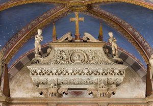 Crypte, Ark van de Heiligen Marcellinus en Petrus Exorcist, Sarcofaag met beelden van St. Marcelino en St. Petrus Exorcist, Benedetto Briosco 1506-08