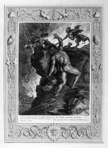 Sisyphus die zijn steen een berg op duwt