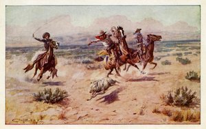 Cowboys achtervolgen een prairie wolf