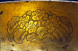 Detail van een gegraveerd bassin, Tang-dynastie (verguld zilver)