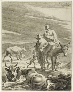 Een moeder en een kind op een ezel, plaat 4 uit Vier landschappen