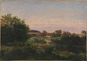 Landschap met een Huisje naast een Vijver