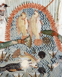 Vis, detail van de jacht- en visscène in de moerassen, fresco