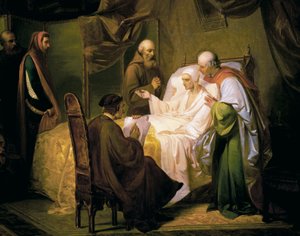 Dante Alighieri (1265-1321) op zijn sterfbed