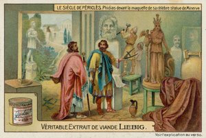 Phidias werkt aan zijn beroemde standbeeld van Minerva