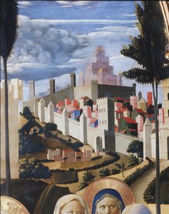 Landschap met uitzicht op Jeruzalem en de tempel van Salomo (detail)