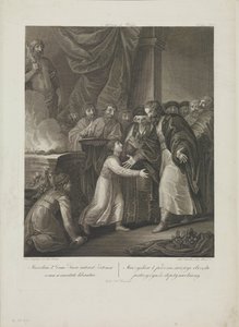 Mieszko I van Polen ontvangt de tonsuur door Smuglewicz, Franciszek (1745-1807). Lithografie, Eind 18e eeuw. Privécollectie