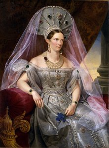 Portret van keizerin Alexandra Fjodorovna Charlotte van Pruisen, in kokoshnik, ca. 1836