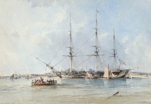 Het Blackwall fregat Seringapatam voor anker bij Tilbury Fort