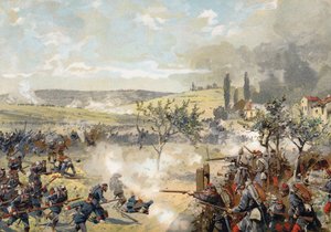 Pruisische Landwehr in actie bij de Slag om Noisseville, Frans-Pruisische Oorlog, 31 augustus 1870