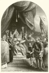 Koning Jan ondertekent de Magna Charta (gravure)