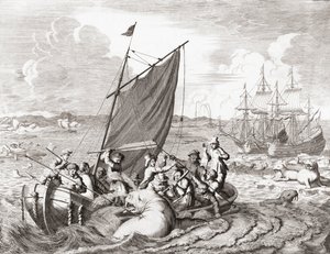 Walrusjagers in de 16e eeuw (gravure)