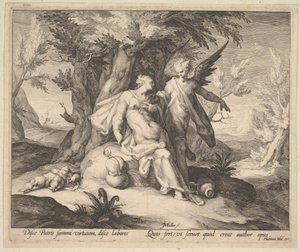 Hagar in de woestijn getroost door een engel, ca. 1609