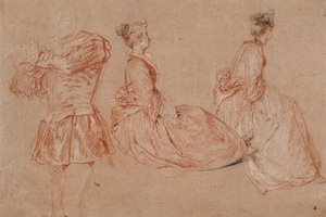 Studies van een fluitspeler en twee vrouwen, 1717