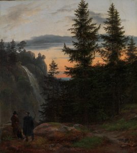 Twee Mannen voor een Waterval bij Zonsondergang, 1823