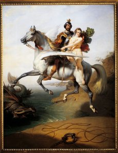 Ruggero en Angelica rijden op de hippoclaw (uit Orlando furioso)