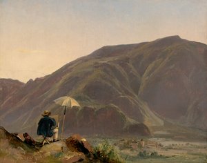 Uitzicht op Bozen met een schilder