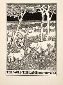 De Wolf, het Lam en de Geit, uit Honderd Fabels van Aesopus, uitgegeven 1903 (gravure)