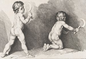 Twee naakte kinderen staand, uit Nieuw Boek van Kinderen