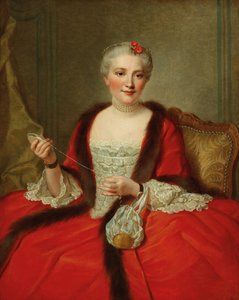 Portret van een elegante dame, met een weefspoel
