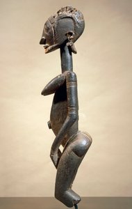 Hout- en metalen sculptuur, hoogte 59 cm, Dogon stamkunst Mali