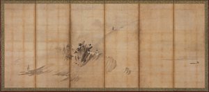 Landschap: heuvels en gebouwen, Muromachi periode