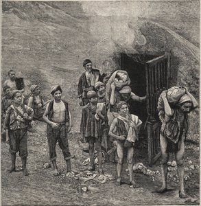 Zwavelwinning (Zolfara) in Sicilië, tekening