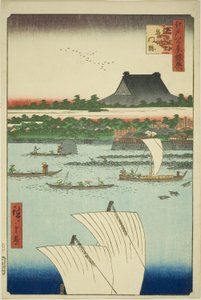 Teppozu en Tsukiji Honganji Tempel (Teppozu Tsukiji Monzeki), uit de serie "Supplement op de Honderd Beroemde Zichten van Edo (Edo hyakkei yokyo)"