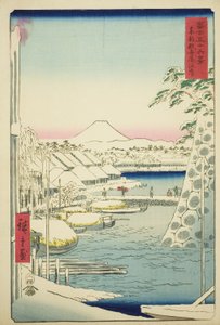De rivieroever bij Sukiya in de oostelijke hoofdstad (Toto Sukiyagashi), uit de serie "Zesendertig gezichten op de berg Fuji (Fuji sanjurokkei)"