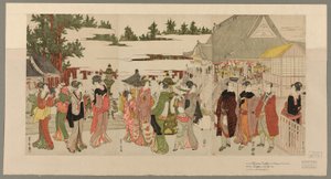 Nieuwjaarsbedevaart naar de Myohoji-tempel in Horinouchi (Horinouchi Myohoji eho mairi no zu)