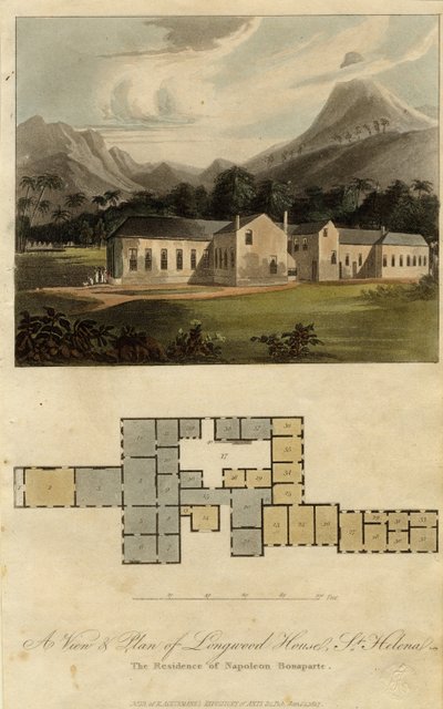 Uitzicht en Plattegrond van Longwood House, St. Helena: de Residentie van Napoleon Bonaparte, 1817 door Rudolph Ackermann