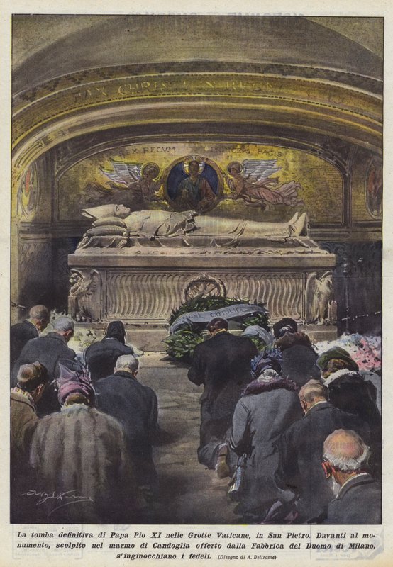 Het definitieve graf van Paus Pius XI in de Vaticaanse Grotten, in Sint-Pieter door Achille Beltrame